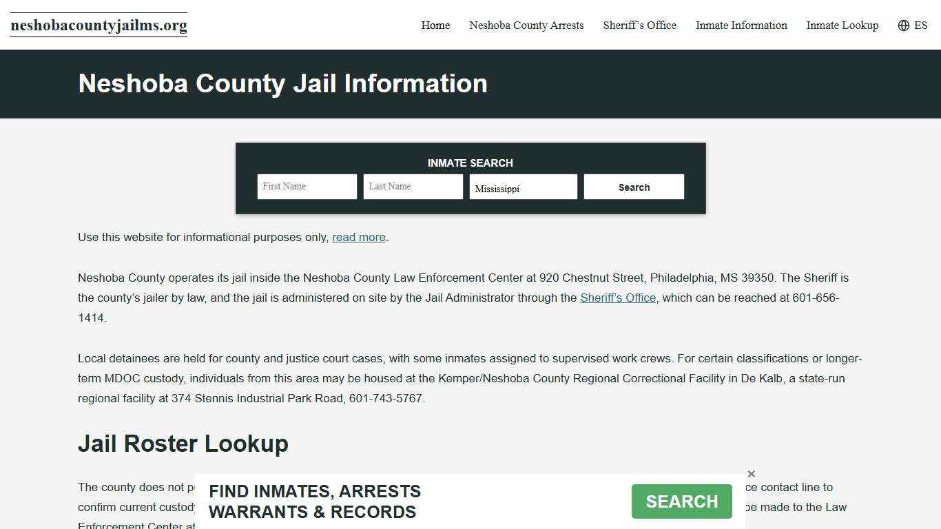 Neshoba County, MS Jail Roster, Inmate Info