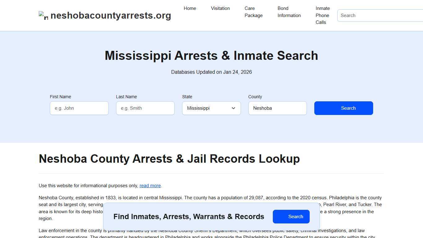 Neshoba County, MS Arrests, Warrants, Police Records Search
